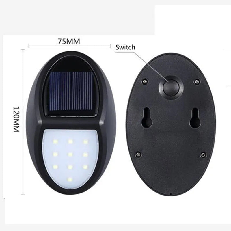 Black rectangular solar-powered LED wall light for outdoor automatic lighting.
