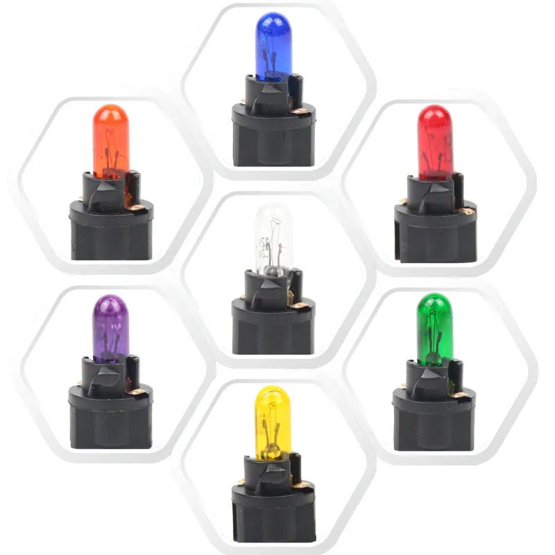 T5 12 volt 1.2 watt automotive indicator light bulb with wedge base in selected colour