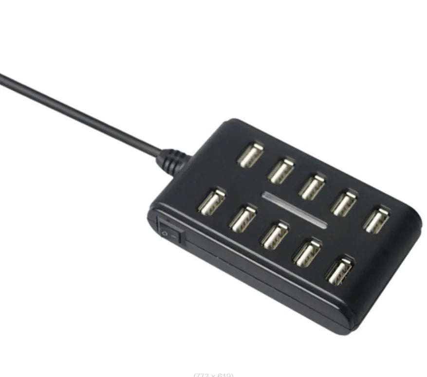 10-port USB 2.0 hub with indicator light for computer connectivity