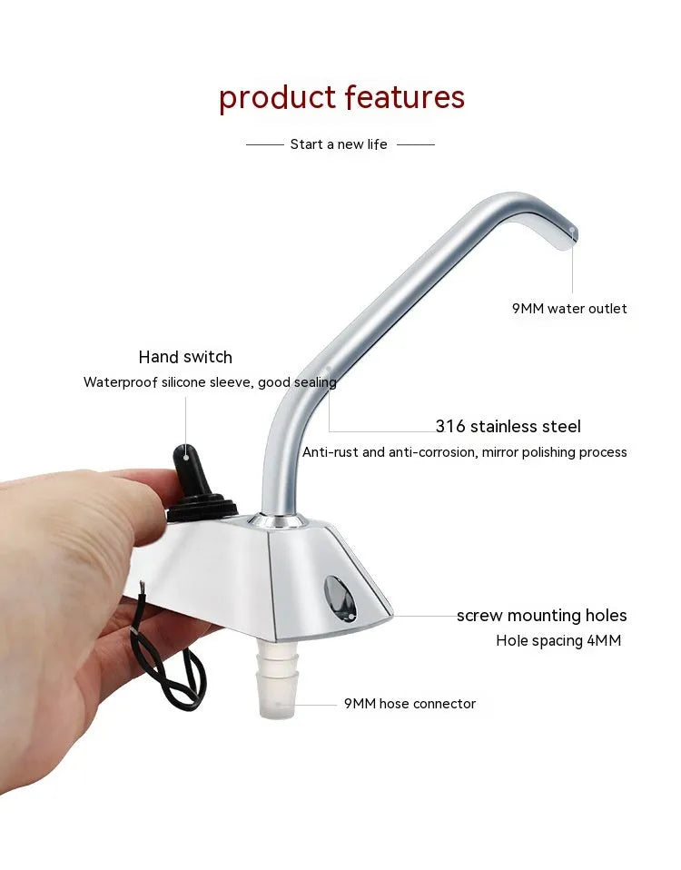 Electronic control rotating faucet with mirror polished 316 stainless steel finish for RV kitchen installation