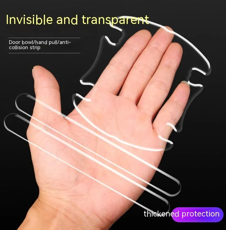 Clear 3D vinyl car door handle protective stickers in 4-piece set for scratch prevention