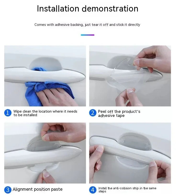 Clear 3D vinyl car door handle protective stickers in 4-piece set for scratch prevention