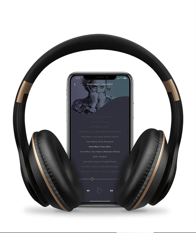 Blue and red wireless Bluetooth stereo headset showing single and double ear wearing configurations