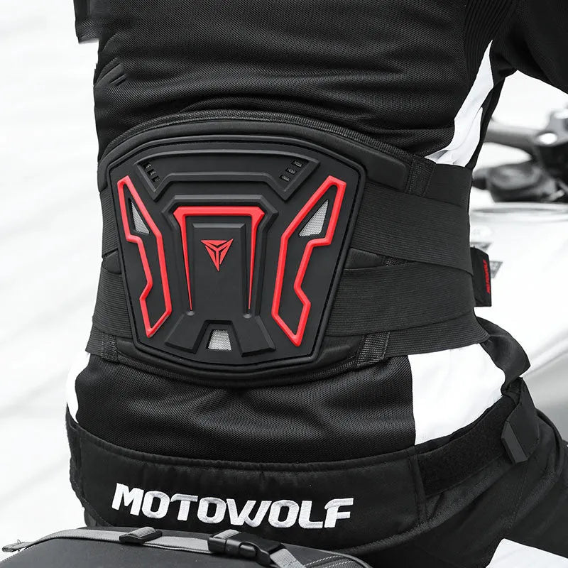 MDL1028 black and red motorcycle riding waist support harness made from PVC and polyester