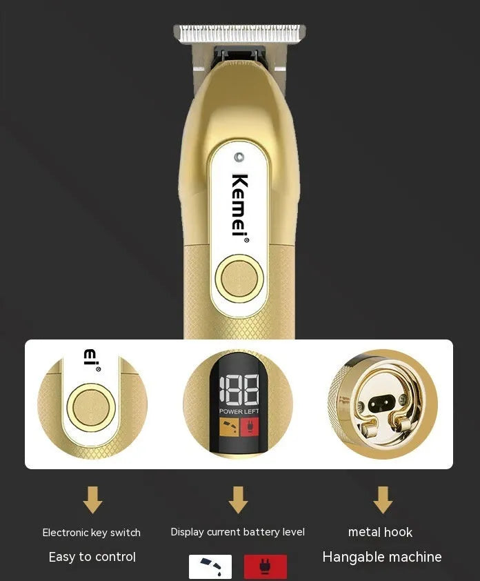 LCD digital display USB high power electric hair clipper in gold and black with limit combs