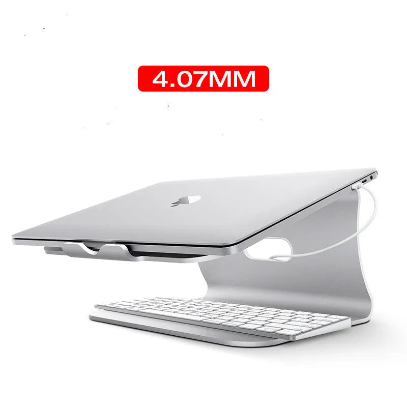 Aluminium alloy rotary notebook cooling bracket in silver or grey, showing 4.07mm thickness.