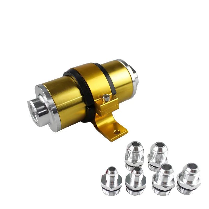 Aluminium alloy petrol filter bracket shown in available colours: black, silver, blue, red, gold, purple.