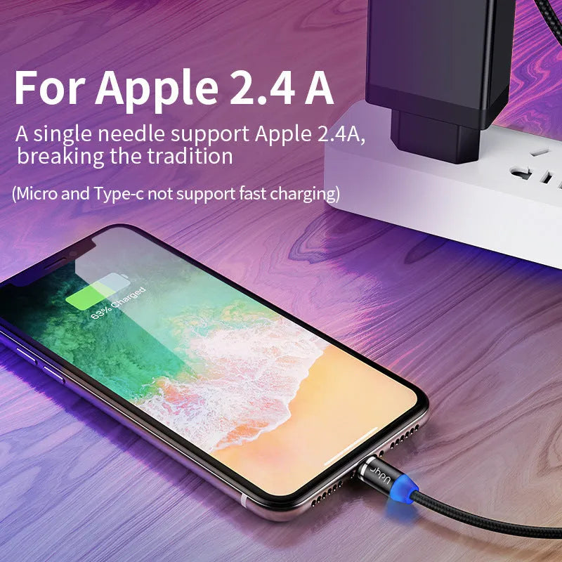 Magnetic USB cable with detachable Android, Apple and Type-C magnetic heads