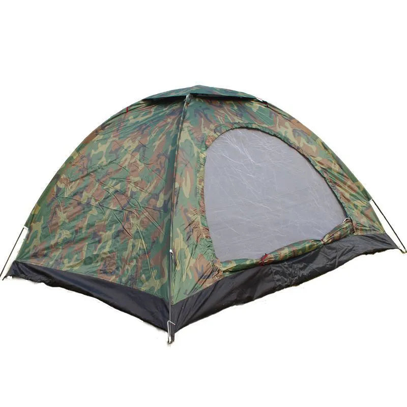 Outdoor double single layer camouflage tent with fibreglass poles and Oxford cloth flysheet, suitable for 2-4 people camping