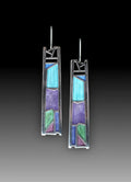 Silver water drop shaped alloy earrings with irregular oil colour pattern design