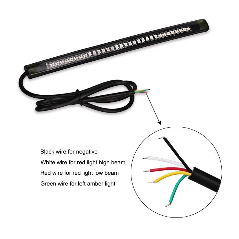 Universal flexible 48 SMD LED motorcycle tail light strip with red brake and amber turn signal LEDs, waterproof 12V