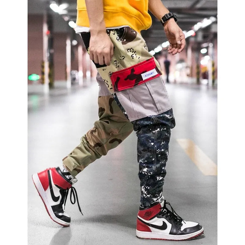 Men's camouflage cotton casual trousers, loose fit, elastic waist, small feet, sizes M to 5XL