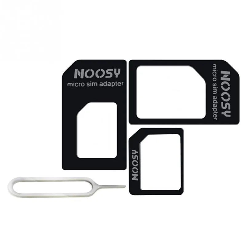Three blank SIM cards in black and white colours showing cuttable design for different phone SIM sizes