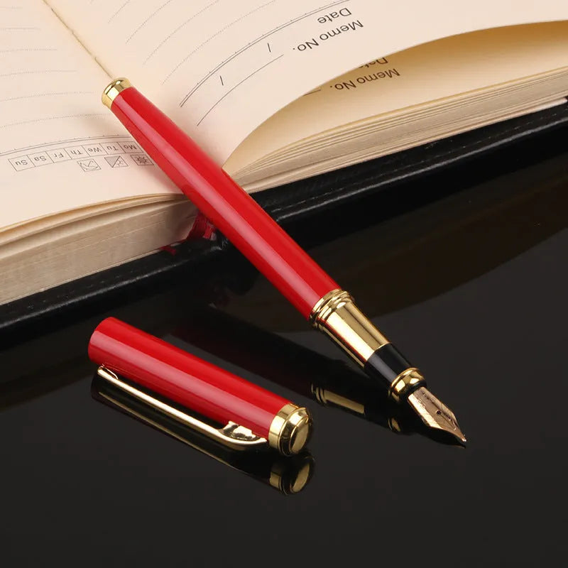 Red and black metal fountain pen with 0.5mm Yijin nib for business and student writing