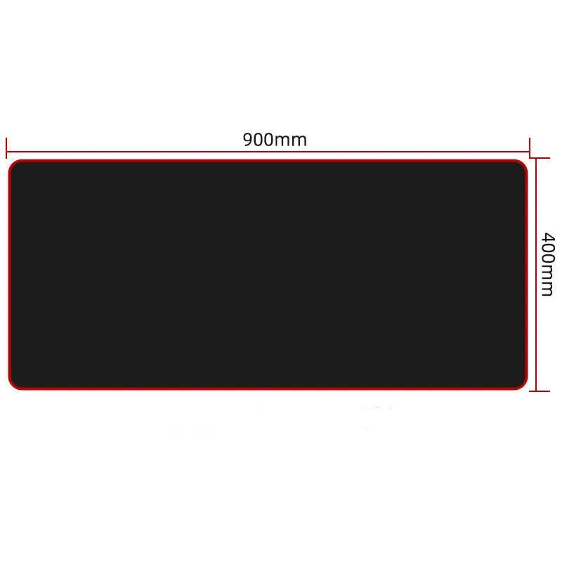 All black extended large desk mat with overlock stitching for keyboard and mouse on a wooden desk.