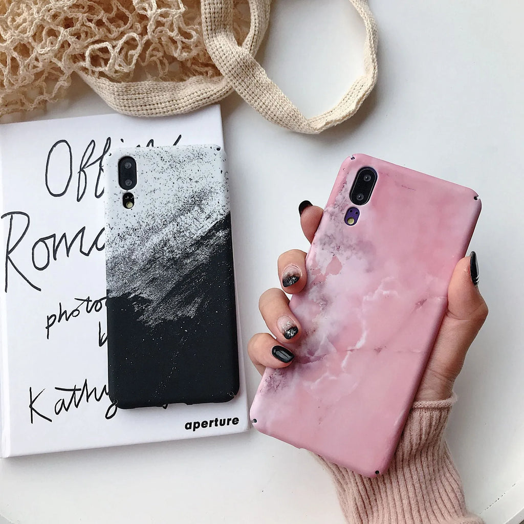 Painted black and pink mobile phone back cover cases for Huawei and Honor models.