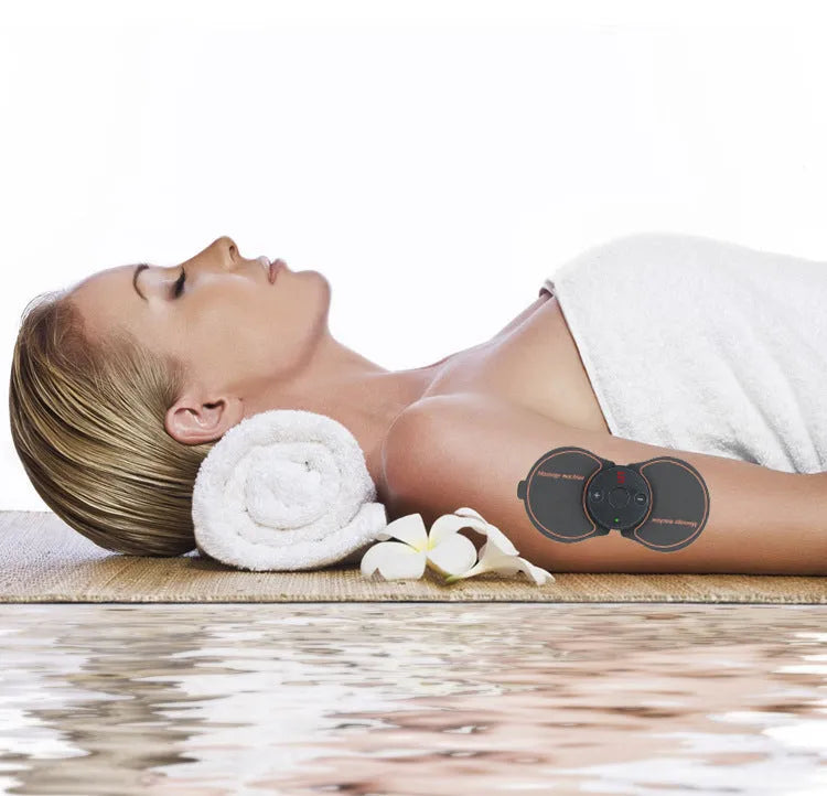 Mini electronic pulse massager, 25g, 13.7cm x 6.7cm x 1cm, for shoulder and neck, in black, blue, pink or white