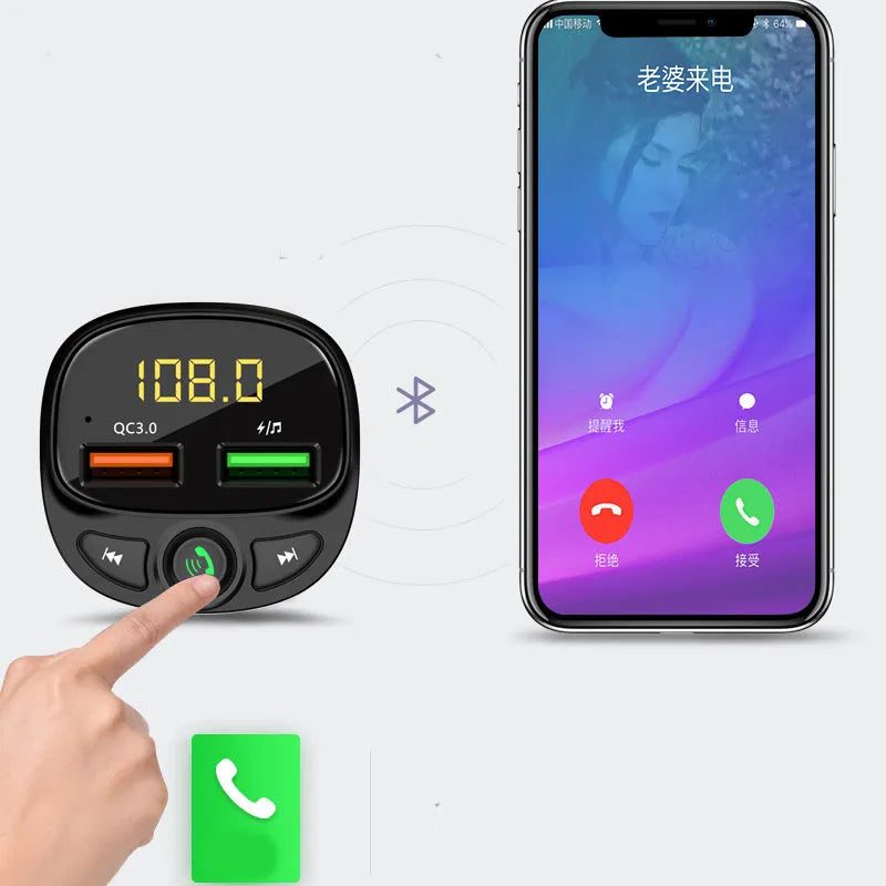 Car MP3 player with Bluetooth FM transmitter Quick Charge 3.0 USB port and colour display