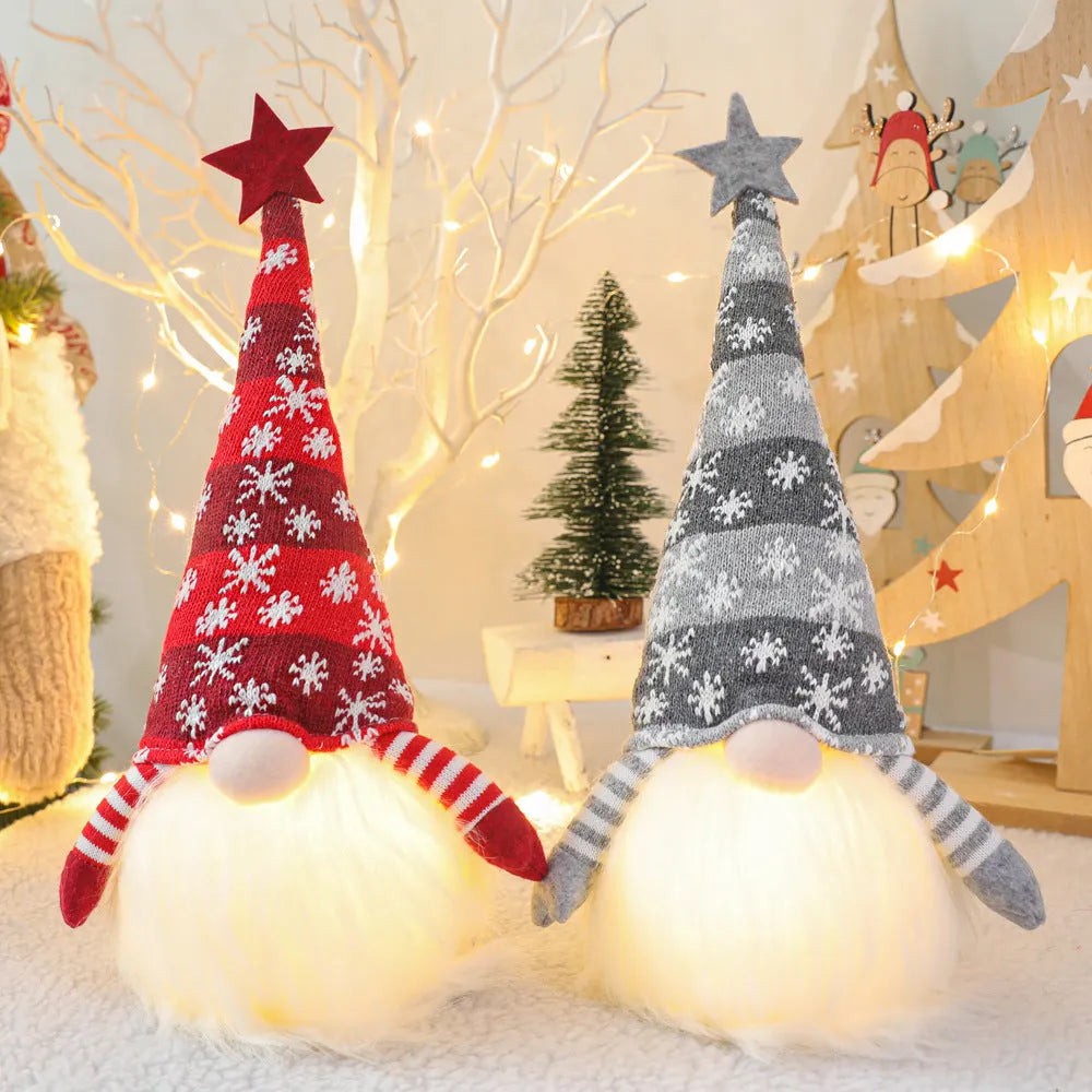 Christmas gnome faceless doll in red cloth and knitted fabric with long hair, 41cm height, battery operated