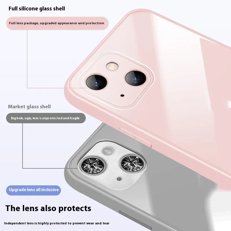 White tempered glass drop-resistant phone case with simple painting finish for iPhone 11 to 15 series