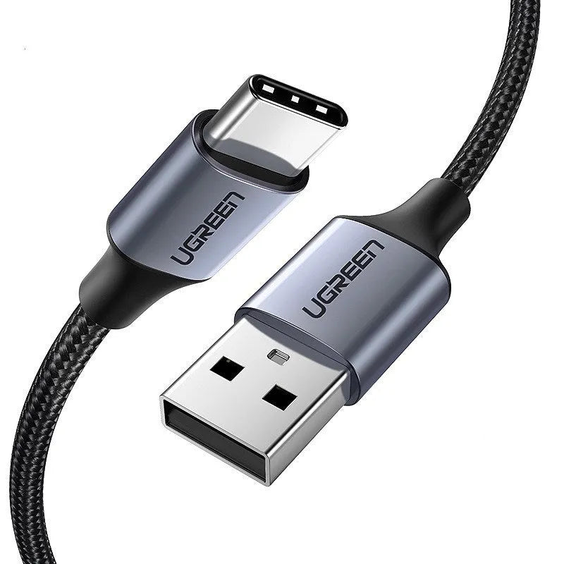 UGreen nylon braided USB Type-C to USB-A fast charging cable with alloy connectors on a white background.