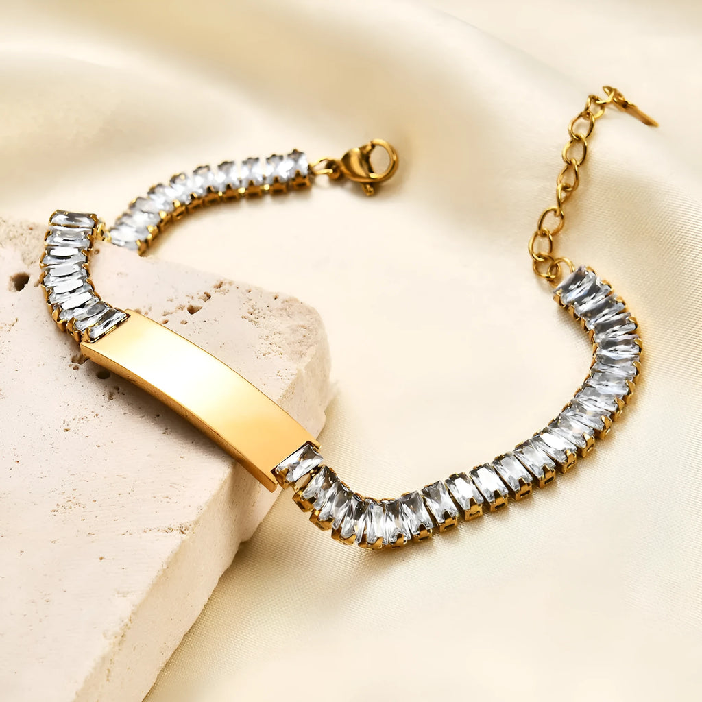 Titanium steel zircon bracelet for women, electroplated finish, simple cuff bangle style