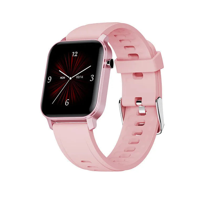 M2 smartwatch with black silicone strap and colour display showing health metrics