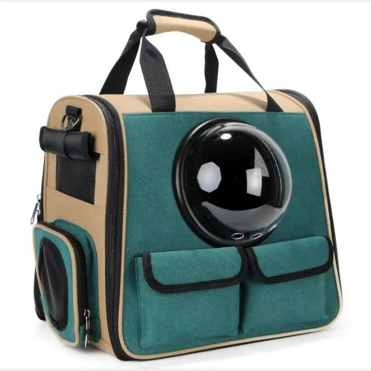 Pet bag backpack in green Oxford material for dogs and cats, 40x28x36cm, with breathable design
