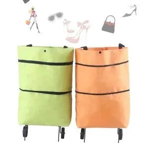 Foldable shopping cart in orange with Oxford cloth body and metal bracket, 45x40x14cm size