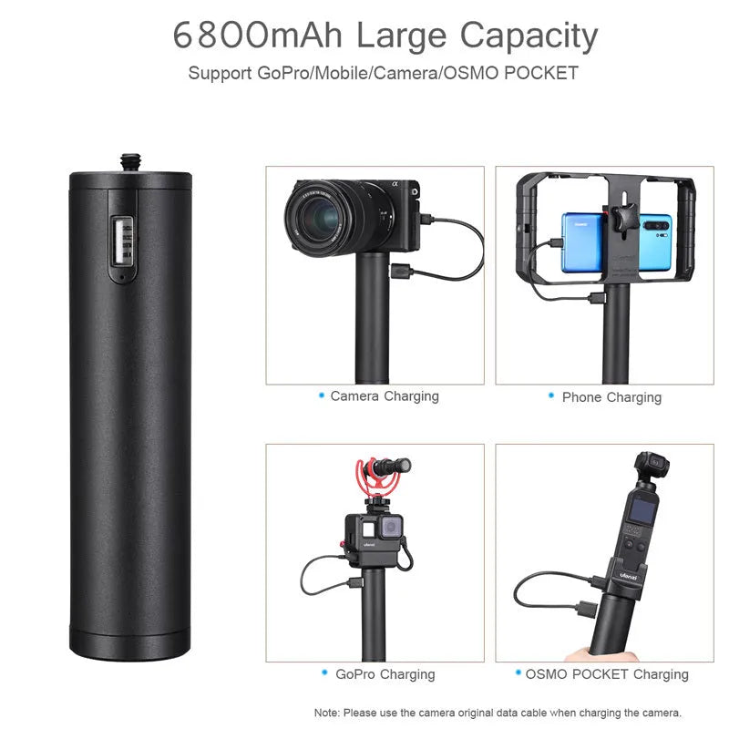 Black aluminium alloy portable charging handle with integrated carry handle, showing compact size.