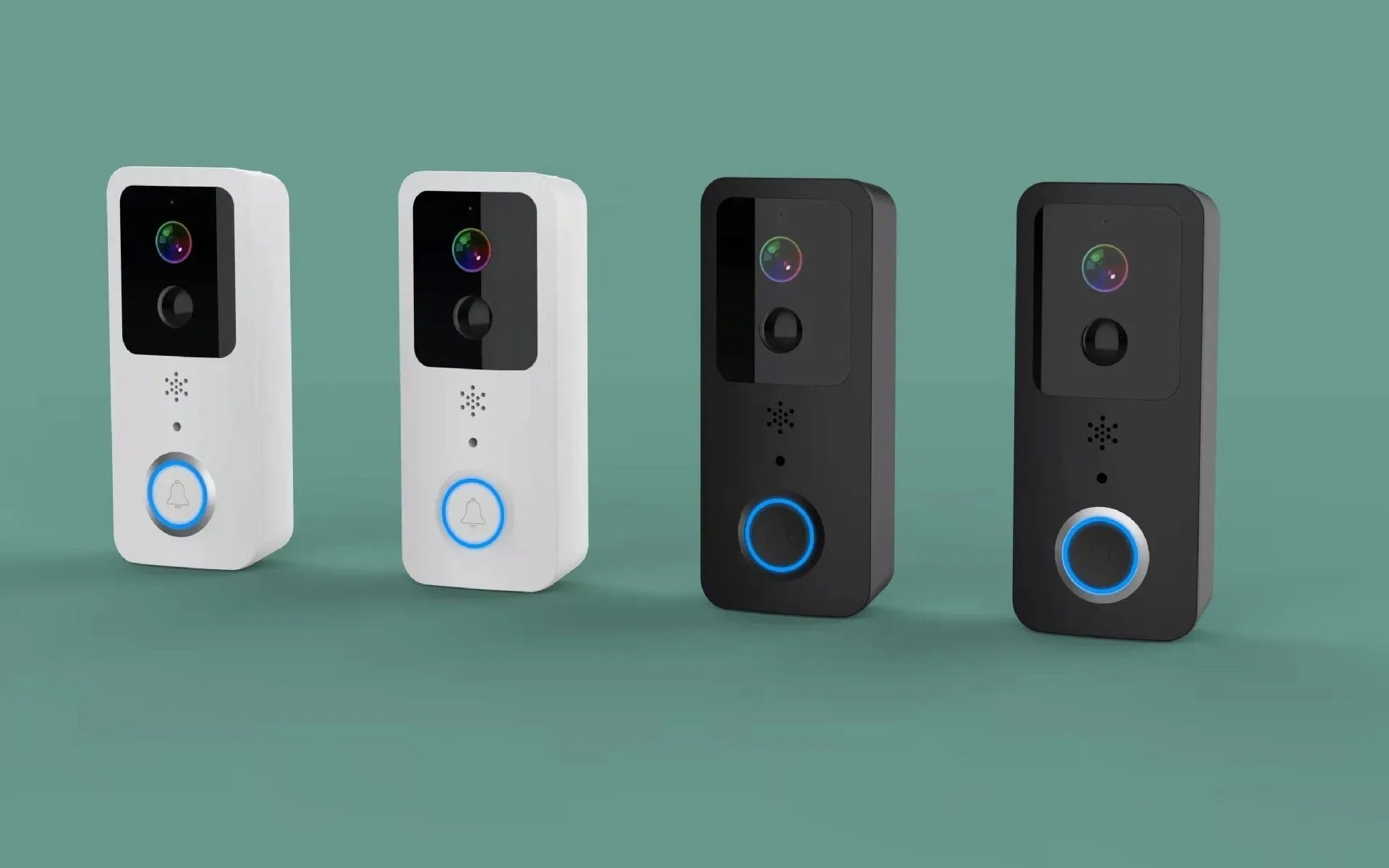 Black or white smart waterproof HD visual doorbell with camera and intercom for outdoor security.