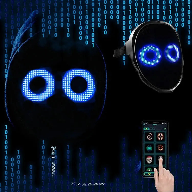 Avengers LED luminous face mask with electronic display showing gesture control sensor