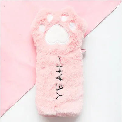 Soft plush cat paw bag in Korean style with beige colour and compact 23x12.5cm size
