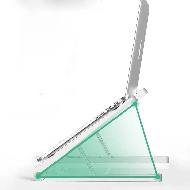 Folding plastic laptop stand in black or white, 275mm x 32mm x 30mm desktop riser for a laptop.