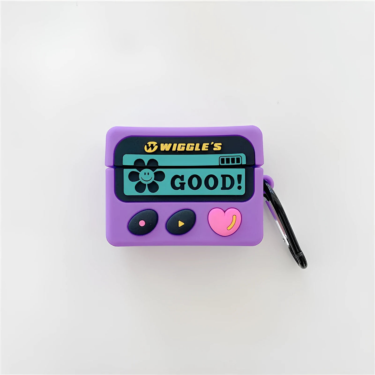 Retro purple BB machine cartoon silicone back cover for AirPods 1, 2, and Pro 3 with hook