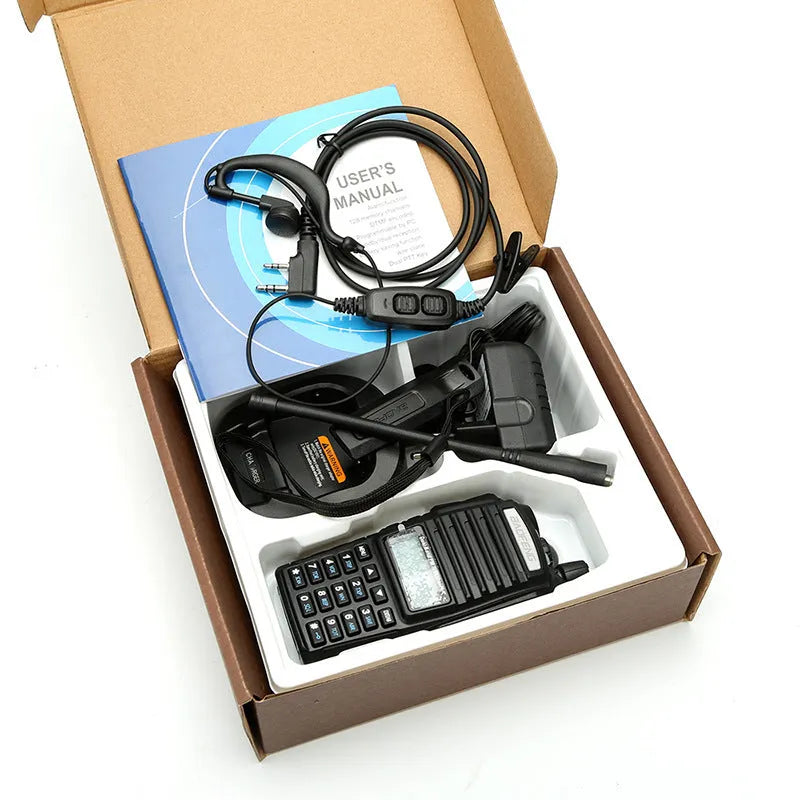 BF-UV82 8W walkie talkie in Black with 1800mAh lithium battery, 50Ω antenna and AU EU UK US plug options