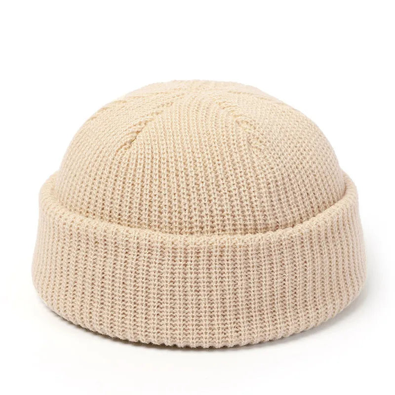 Knitted wool hat beanie in black, unisex winter cap for cold weather