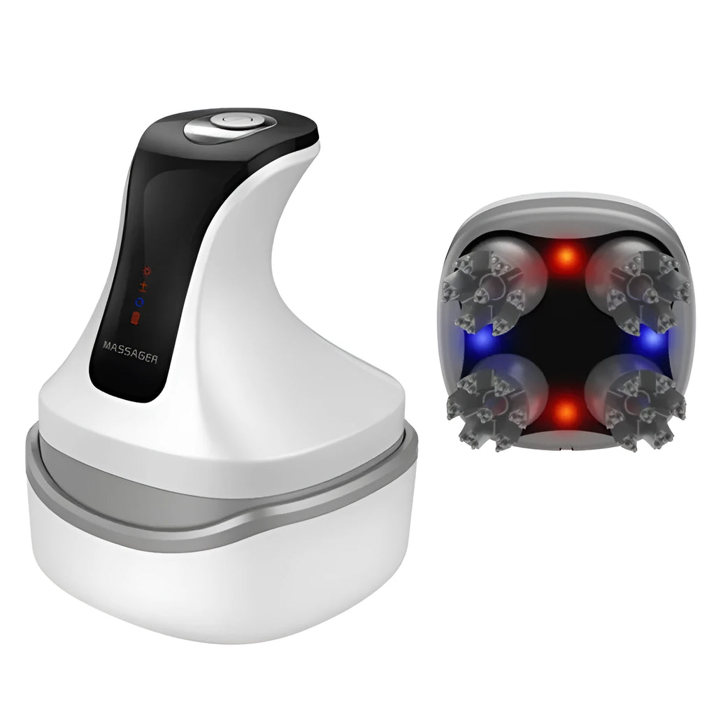 Rechargeable cat head massager with push button and four gear settings in vanilla blue colour
