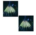 Waterproof LED meteor shower rain lights with multicolour effects in outdoor garden setting