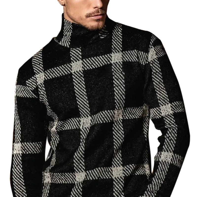 Men's slim striped casual cardigan jacket black high collar long sleeve