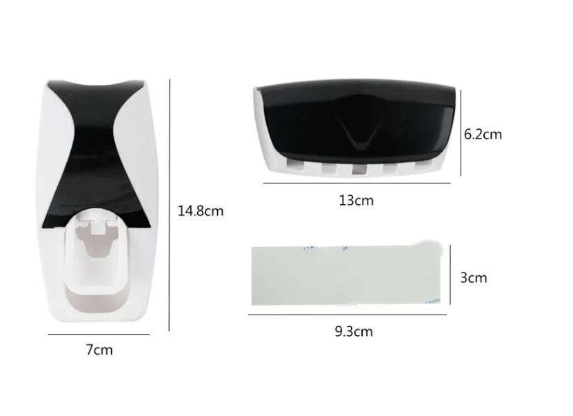 White adhesive bathroom accessories set with toothbrush holder mounted on tile wall