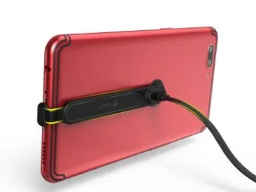 90 degree L-bend gaming charging cable with suction cup attached to a phone