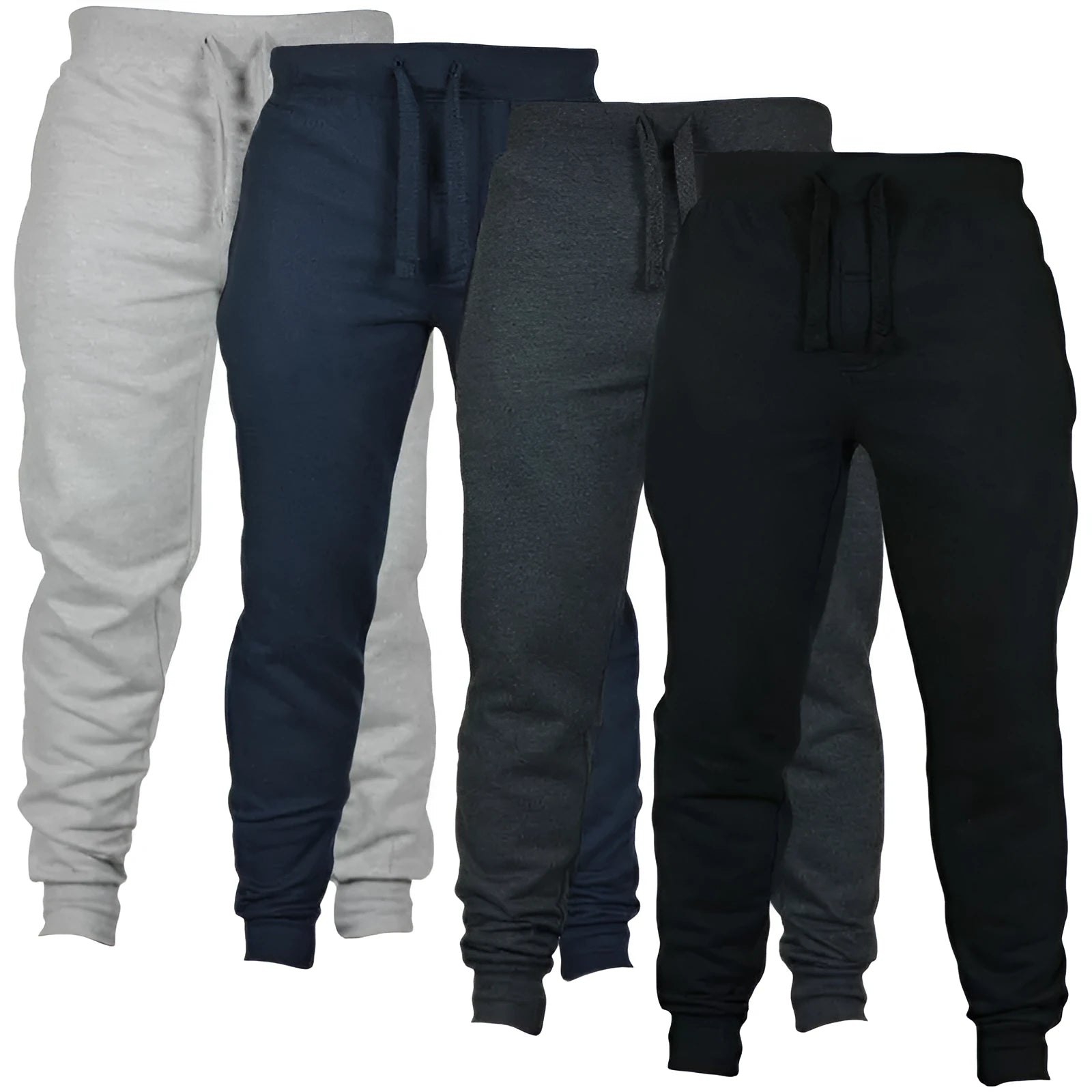 Men's solid colour cotton fleece drawstring casual pants in loose fit