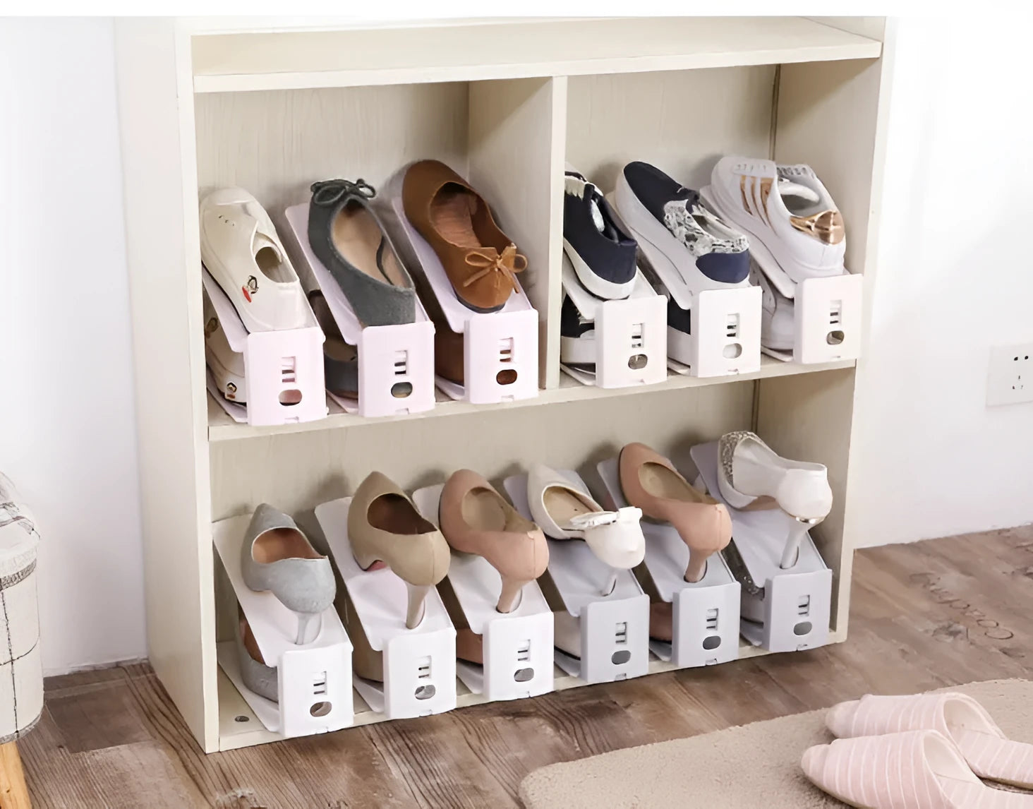 Double-layer adjustable shoe storage rack in apricot colour lightweight 200g