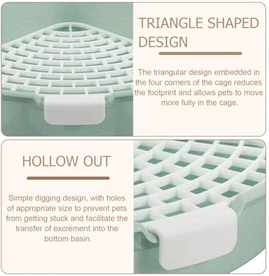 Triangular rabbit litter box corner toilet for small pets in green colour