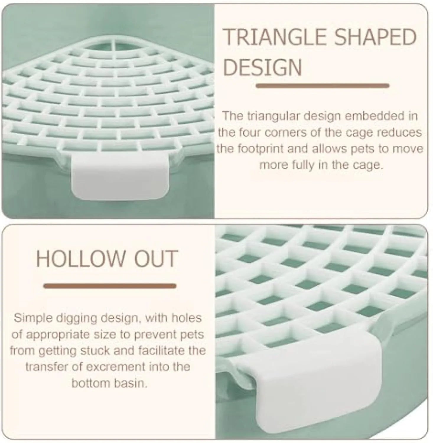 Triangular rabbit litter box corner toilet for small pets in green colour
