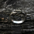 Thai silver handmade Ouroboros adjustable unisex couple ring with geometric snake design