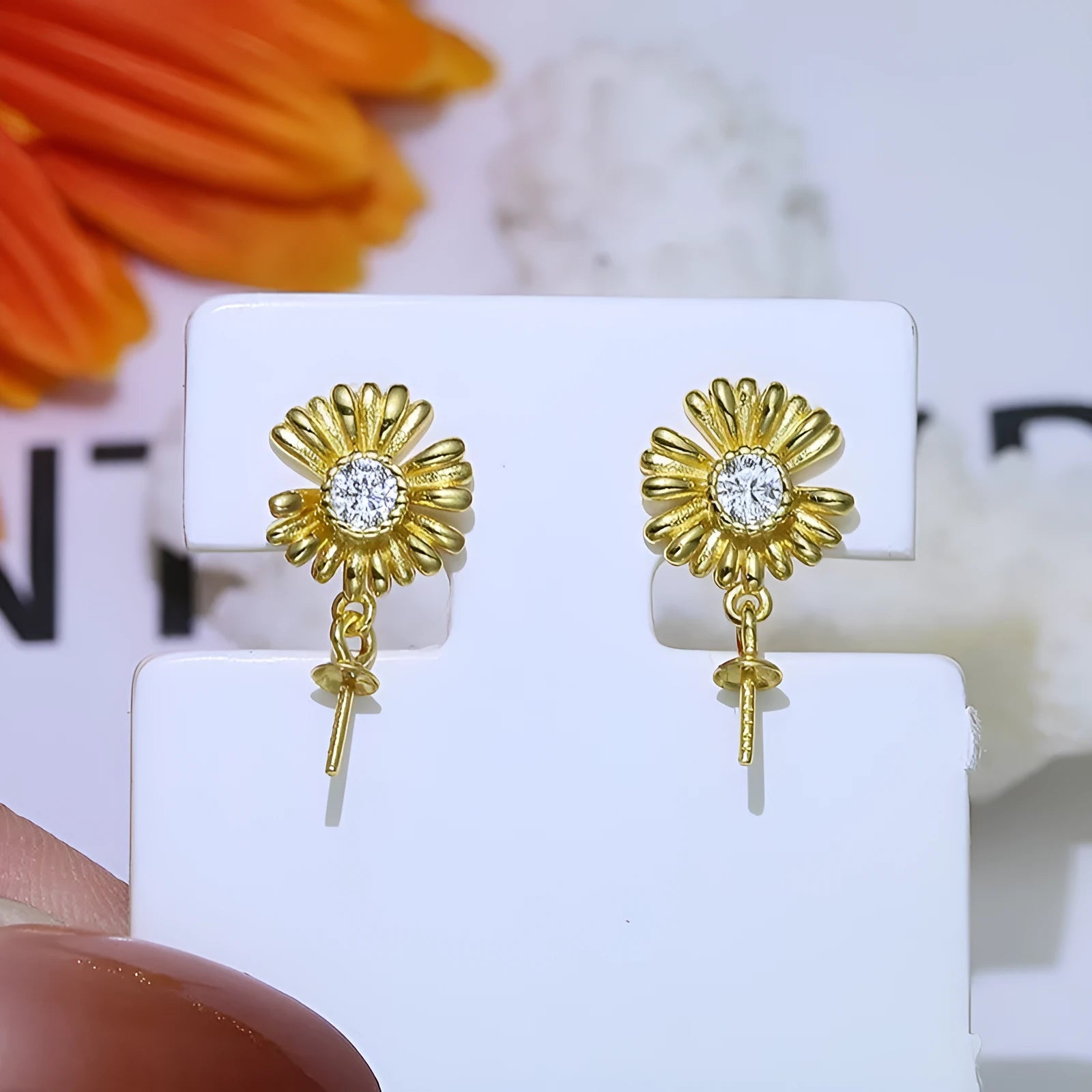 S925 sterling silver Baroque floral earrings with a silver ring holder in gold and silver colour options.