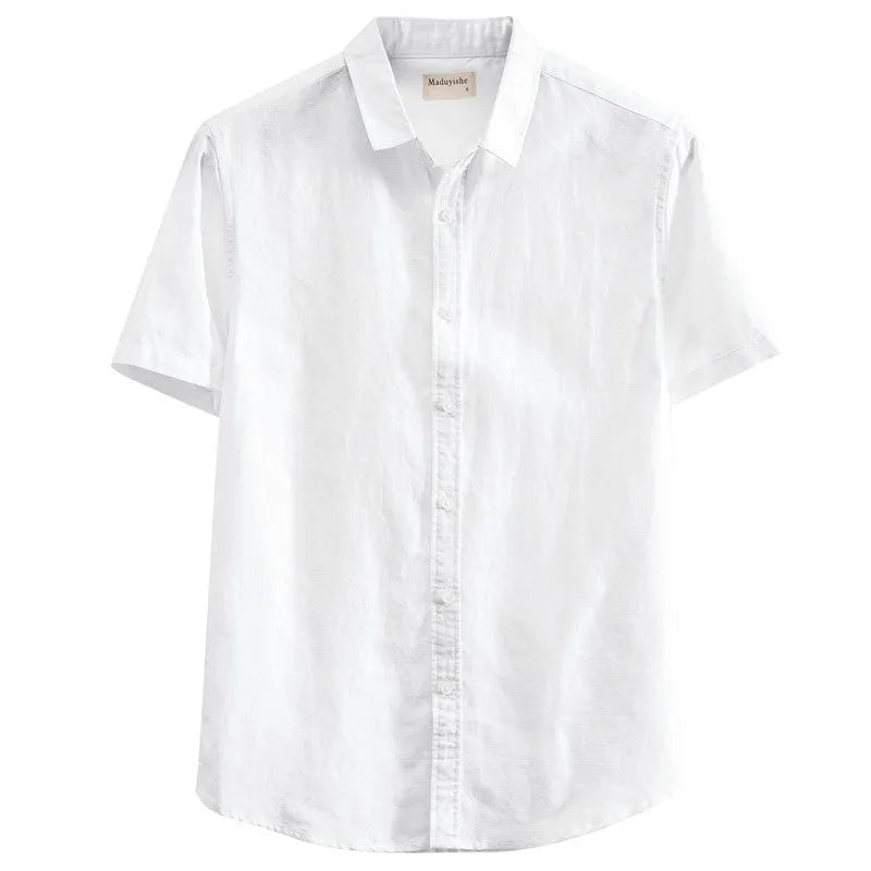 Men's square collar Japanese style cotton blend shirt in loose fit short sleeve design