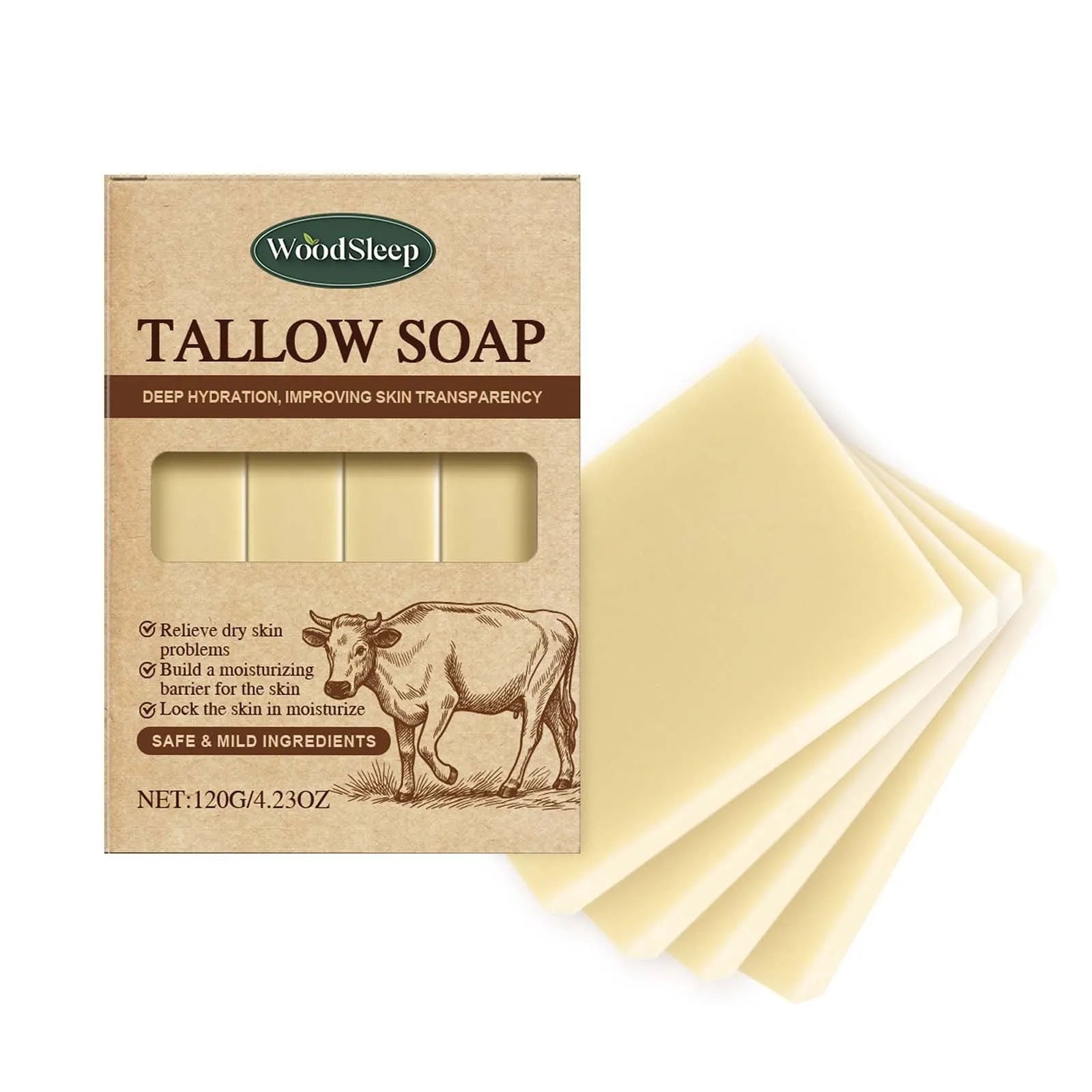 Grass-fed tallow soap bar 120g for gentle face and body cleansing